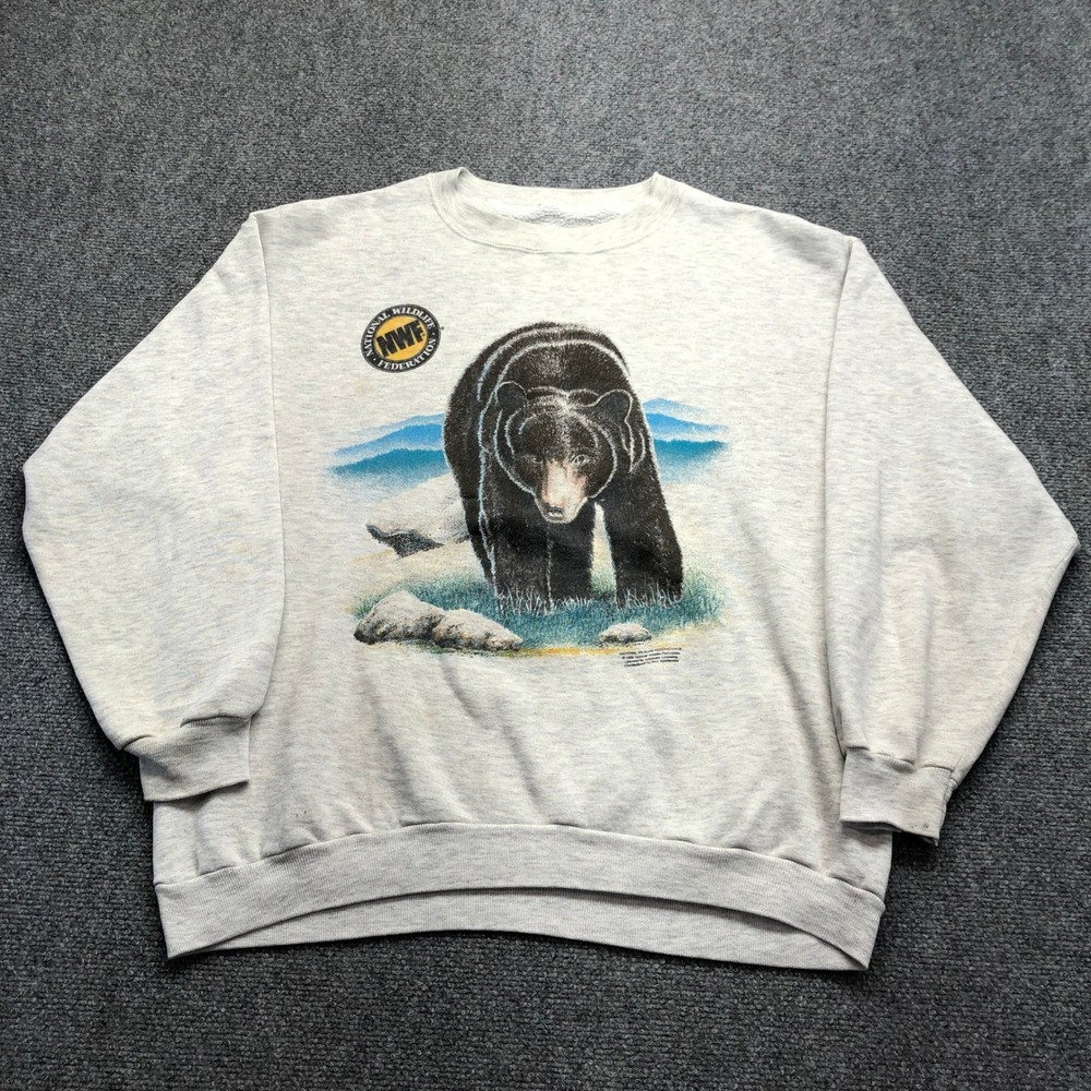 Vintage 1990 National Wildlife Federation NWF Bear Sweatshirt Heather Grey L